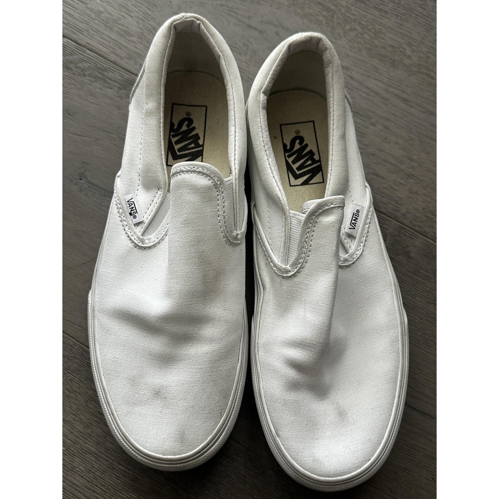 Vans Slip On Shoes Mens Size 8 Womens 9.5‎ White Classic Canvas Skate Sneakers